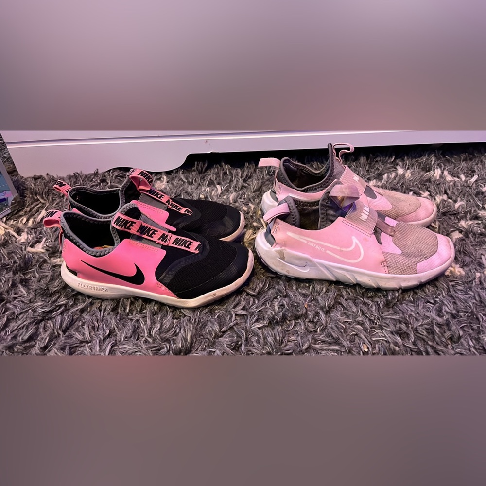 2 Nike girls shoes, dark pink - size 1 , light pink - size 2